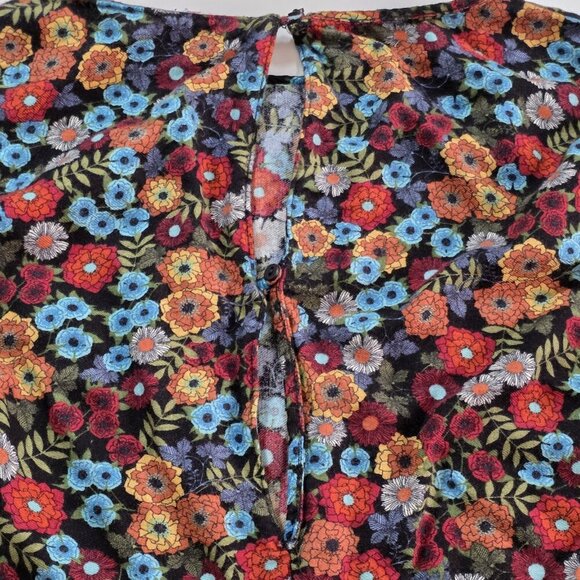 Zara Trafaluc Tunic Women M Black Floral LS Whimsigoth Boho Empire Waist Flowy - Picture 12 of 15